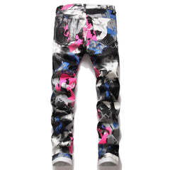 2021 Men's  Fashion High Quality Printed Jeans Men Hip Hop Streetwear Cotton Denim Pants Slim Fit Male Casual