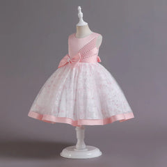 2023 Infant Baby Baptism Dress for Girls Kids Wedding Party Dresses Bow Beaded Tulle Christening Gown Birthday Children Clothes