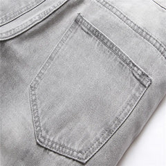 Mens Jeans Large-size Straight Light Gray Denim Trousers Spring  Ripped Jeans