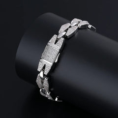 Hip Hop Rapper Miami Cuban Chain Bracelet CZ Zircon Ice Out Men's Copper Bracelet