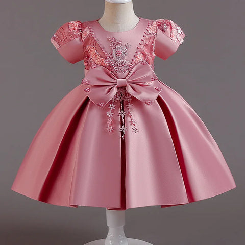 Toddler Baby Girl Birthday Princess Dresses Newborn Wedding Party Dress for Girls Infant Embroidery Bow Summer Clothes