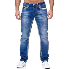 KY Support Custom and Drop Shipping Thick Contrast Stitching New Street Tall Jeans Cross Embroidered Jeans Men Patch Mens Jeans