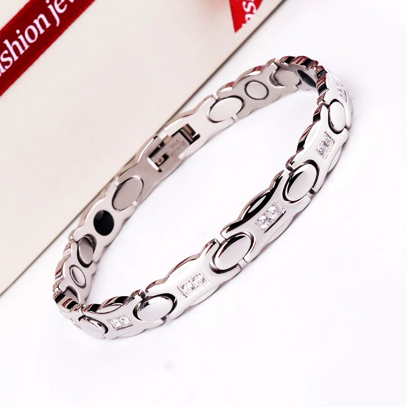 Light Luxury Fashion Gold Artificial Zircon Titanium Steel 18K Gold Plated Women's Bracelet Health Magnet Bracelet