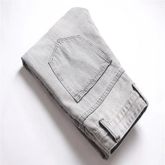 Mens Jeans Large-size Straight Light Gray Denim Trousers Spring  Ripped Jeans