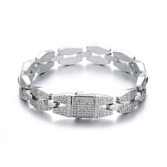 Hip Hop Rapper Miami Cuban Chain Bracelet CZ Zircon Ice Out Men's Copper Bracelet