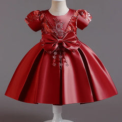 Toddler Baby Girl Birthday Princess Dresses Newborn Wedding Party Dress for Girls Infant Embroidery Bow Summer Clothes