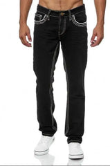 KY Support Custom and Drop Shipping Thick Contrast Stitching New Street Tall Jeans Cross Embroidered Jeans Men Patch Mens Jeans