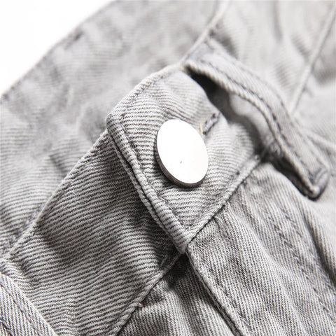 Mens Jeans Large-size Straight Light Gray Denim Trousers Spring  Ripped Jeans