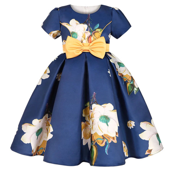 Summer Kids Flower Dresses for Girls Christmas Children Clothing Dress Princess Brithday Wedding Party Baby Girl Dress With Bow