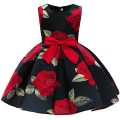 Summer Kids Flower Dresses for Girls Christmas Children Clothing Dress Princess Brithday Wedding Party Baby Girl Dress With Bow