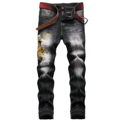 2021 Men's  Fashion High Quality Printed Jeans Men Hip Hop Streetwear Cotton Denim Pants Slim Fit Male Casual