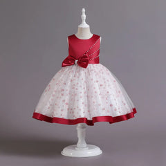 2023 Infant Baby Baptism Dress for Girls Kids Wedding Party Dresses Bow Beaded Tulle Christening Gown Birthday Children Clothes
