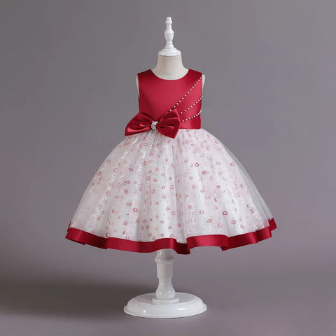 2023 Infant Baby Baptism Dress for Girls Kids Wedding Party Dresses Bow Beaded Tulle Christening Gown Birthday Children Clothes