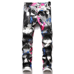 2021 Men's  Fashion High Quality Printed Jeans Men Hip Hop Streetwear Cotton Denim Pants Slim Fit Male Casual