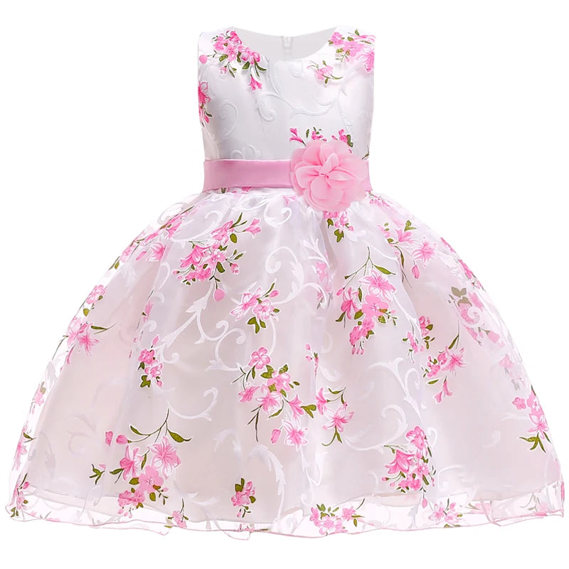 Summer Pink Flower Dress for Girl  kid clothes party wedding Birthday