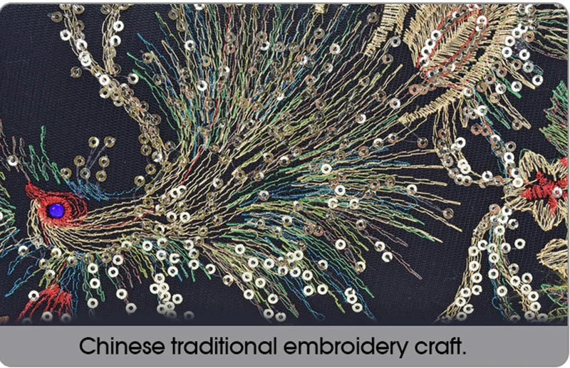 Ethnic Style Sequins Tote Bag, Peacock Embroidery Handbags, Vintage Canvas Crossbody Bag