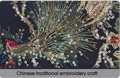 Ethnic Style Sequins Tote Bag, Peacock Embroidery Handbags, Vintage Canvas Crossbody Bag