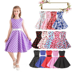 Summer Girls Dress Elegant Vintage Cotton Retro Princess Dress Party Costume Kids Clothes Polka Dot Girl Dress Children Clothing
