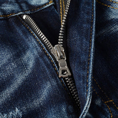 Washed and Made Old Cat Whisker Patch Ripped Elastic Slim Pants Ink Splashing Jeans for Men