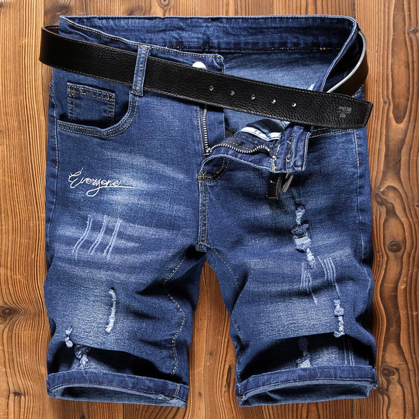 European Station Print Denim Slim Fit Cropped Pants Summer Embroider