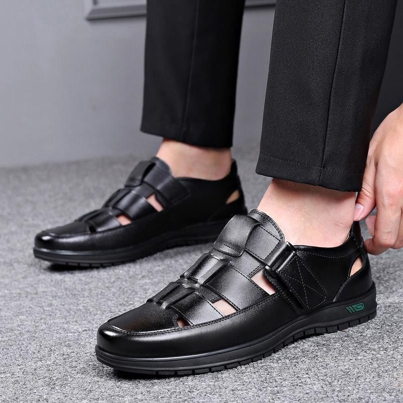 Summer Shoes for Men Hollow Out PU Leather Breathable Sandals Non-slip Flats Soft Bottom Handmade Tide Design Footwear Men Shoes