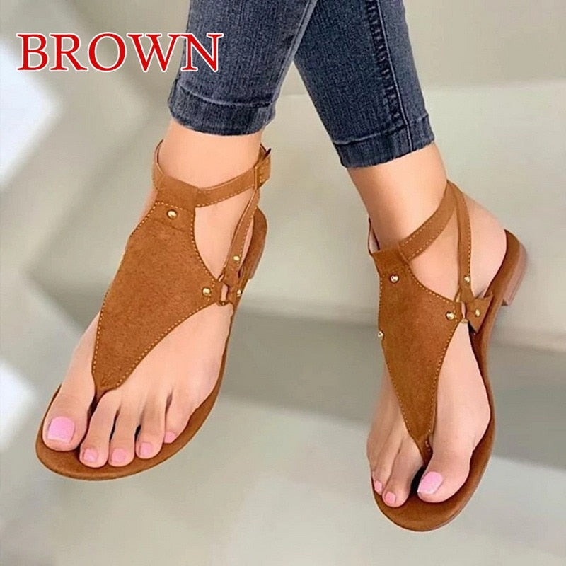 Women Sandals 2023 Summer Outdoor Beach Flip-flop Sandals Solid Fashion Gladiator Sandals Women Flats Casual Ladies Shoes
