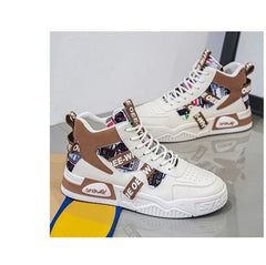 Men's High Top Sneakers Fashion Leather Casual Ankle Boots  for Men Lace Up