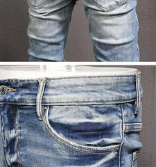 Men's Clothing Autumn and Winter Slim-fit Jeans Ripped Leggings Trendy Brand Cotton Handsome Trousers