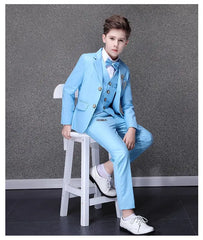 Flower Boys Blue Wedding Suit Kids Party Photograph Suit Teenager Birth Children
