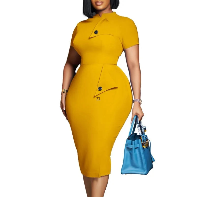 2024 Summer  autumn women elegant office Midi Dres Ladies