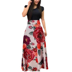 Retro Elegant Commuter Style Polka Dot High Waist  Flower Print Color Matching Short Sleeved Dress