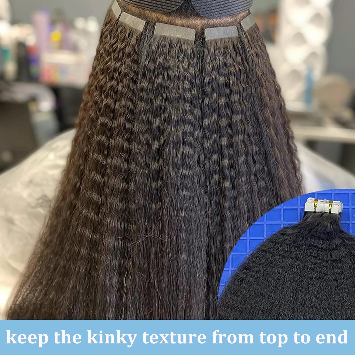 Tape In Kinky Straight Human Hair Extensions Brazilian Hair Adhesive Extensions Skin Weft Black 100% Real Human Hair for Women