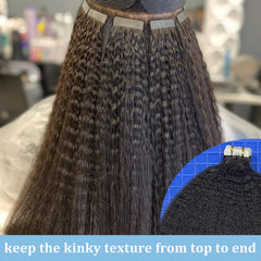 Tape In Kinky Straight Human Hair Extensions Brazilian Hair Adhesive Extensions Skin Weft Black 100% Real Human Hair for Women