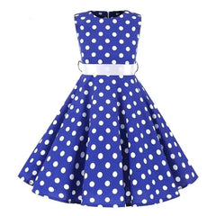 Summer Girls Dress Elegant Vintage Cotton Retro Princess Dress Party Costume Kids Clothes Polka Dot Girl Dress Children Clothing