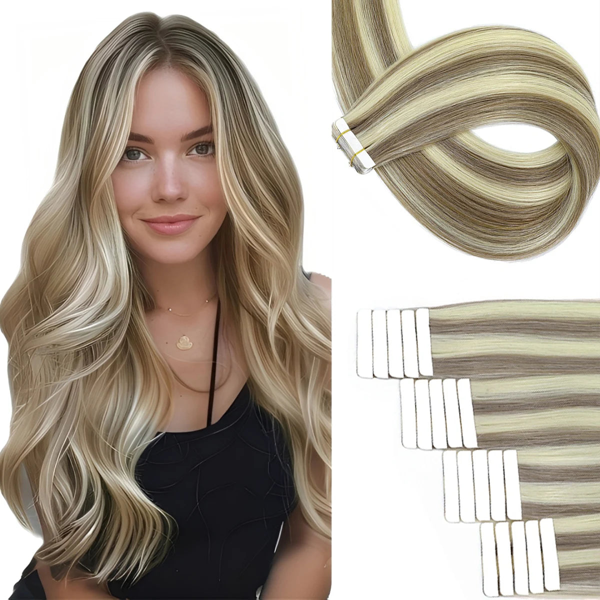 Tape in Hair Extensions Human Hair Seamless Tape in Hair Extensions Invisible Tape ins Virgin Remy Human Hair 50g/pack