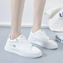 Women's Shoes Platform Sneakers Lace-Up Women Running Shoes Outdoor Breathable Tennis Shoes PU Leather  Casual