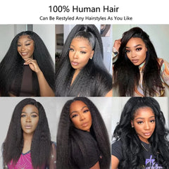 13x4 Kinky Straight Lace Front Wig Yaki Straight Lace Frontal Wig Brazilian 4x4 Guleless Lace Closure Human Hair Wig For Woman