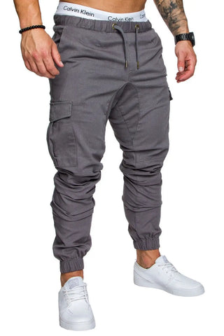 Men High Elastic Cargo Pants Summer Lace Up Drawstring Pocket Harem Stretch Full Trousers BSD-8811