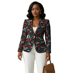 Colorful Print Women's Blazer Original Design African Couture Female Suit Jackets Elegant Thin Coat
