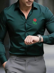 New Simple Texture Solid Color Red Shirt 3D Printed Men's Long Sleeve Daily Workplace Matching Top Shirt