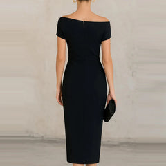 2026 Elegant One Shoulder Commute Midi Dress Summer Women Casual Hight Waist Solid Party Dress Fashion Draped Slim Skinny Dress