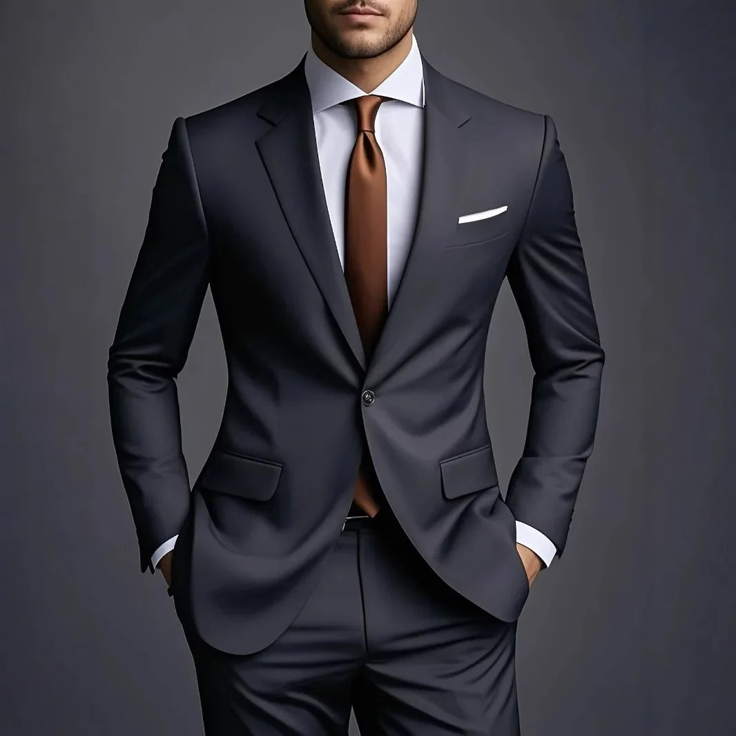 Men's Business Casual Wedding Suit Black Two-Piece Set with Waistcoat
