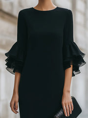 Ruffle Sleeve Bodycon Midi Dress Women Elegant Knee Length Sheath Party Cocktail Dress Long Sleeve Office Lady Dresses