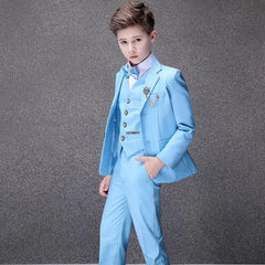 Flower Boys Blue Wedding Suit Kids Party Photograph Suit Teenager Birth Children