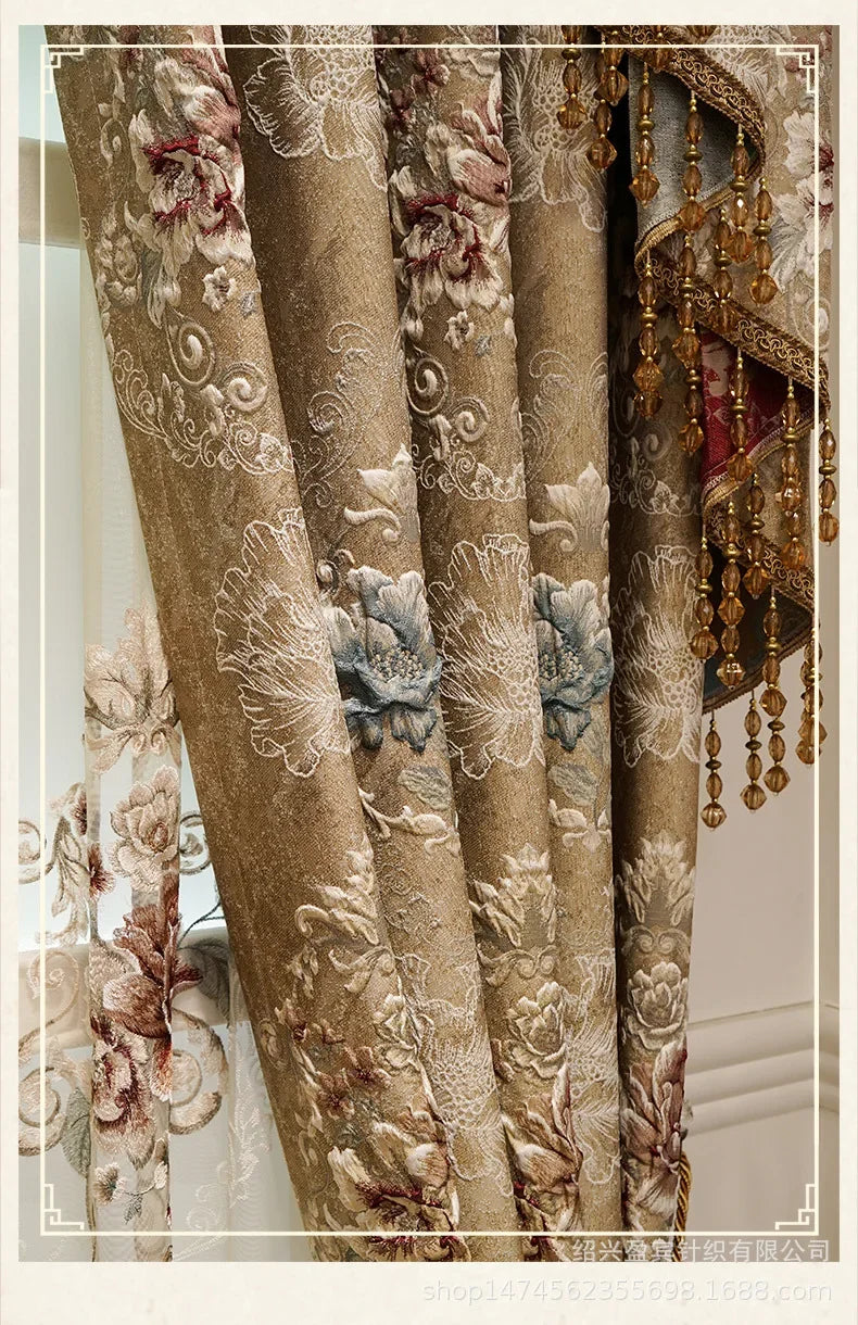 Custom New 3D Embossed Luxury Curtains for Living Dining Room Bedroom European Flower High-end Textured Noble Valance Tulle Cort