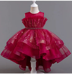 Flower Girl Dresses for Wedding White Champagne Red Pink Child Gala Evening Formal Luxury Birthday Puffy Irregular Elegant Dress
