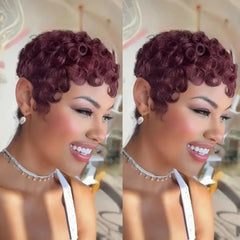 Brazilian Remy human hair Hair Full Machine Wig Curly Pixie Cut Short wig for Women Daily Wear