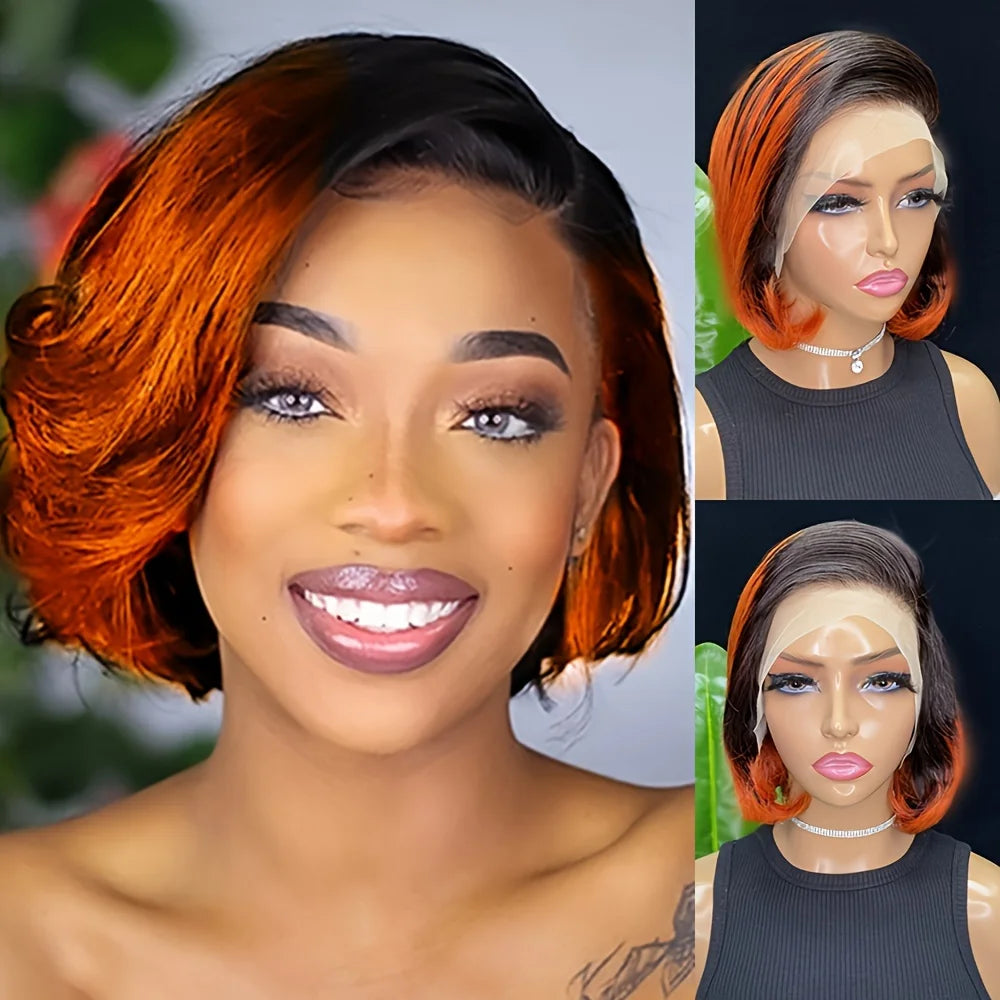 8inch natural black color 13×4 lace human hairshort straight pixie cut human hair wig 150% densitydensity pixie remy hair