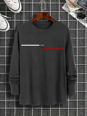 Men's 100% pure cotton loose fit plus size comfortable casual sports Paris letter printed round neck long sleeved T-shirt top