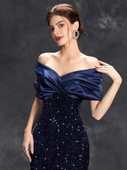 Mgiacy Line neck pleated tint sequin velvet fishtail Dress Evening Gown Ball dress Party dress Bridesmaid dress